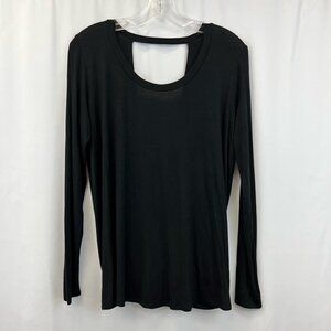 Bordeaux Womens Blouse Black Long Sleeve Scoop Neck Stretch Surplice Back M